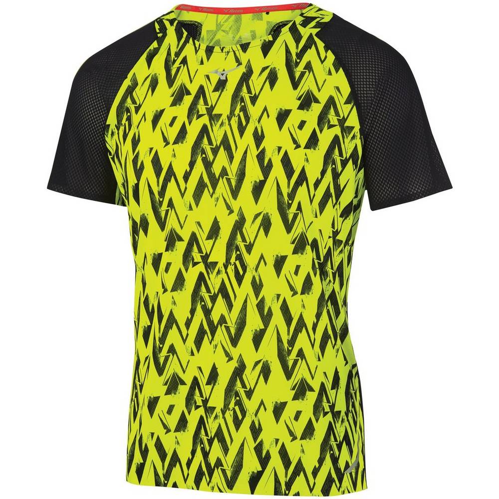 Mens Mizuno Aero Running T-Shirts Yellow/Black Philippines (FJEXBK029)